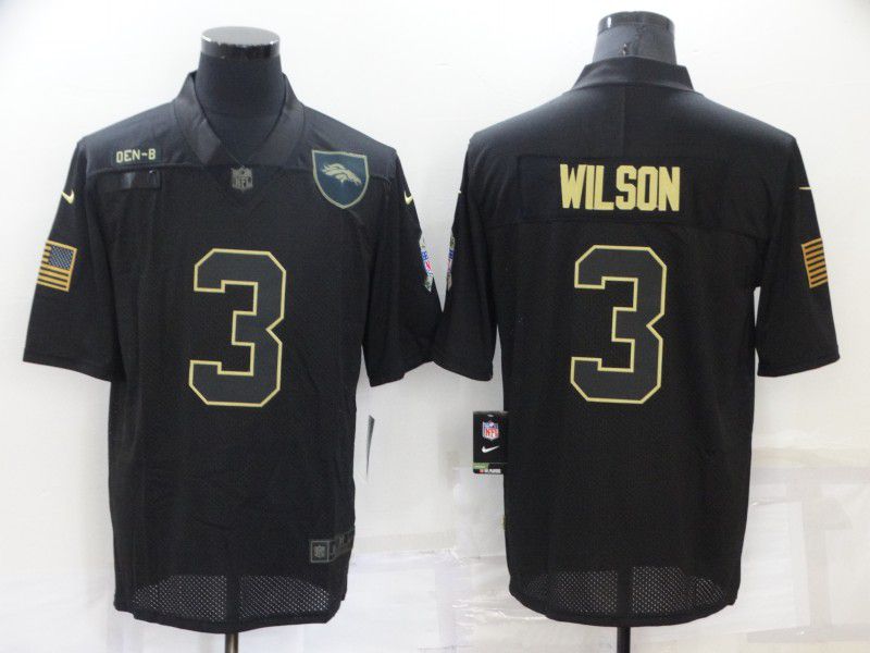 Men Denver Broncos 3 Wilson Black Retro Gold Lettering 2022 Nike NFL Jersey